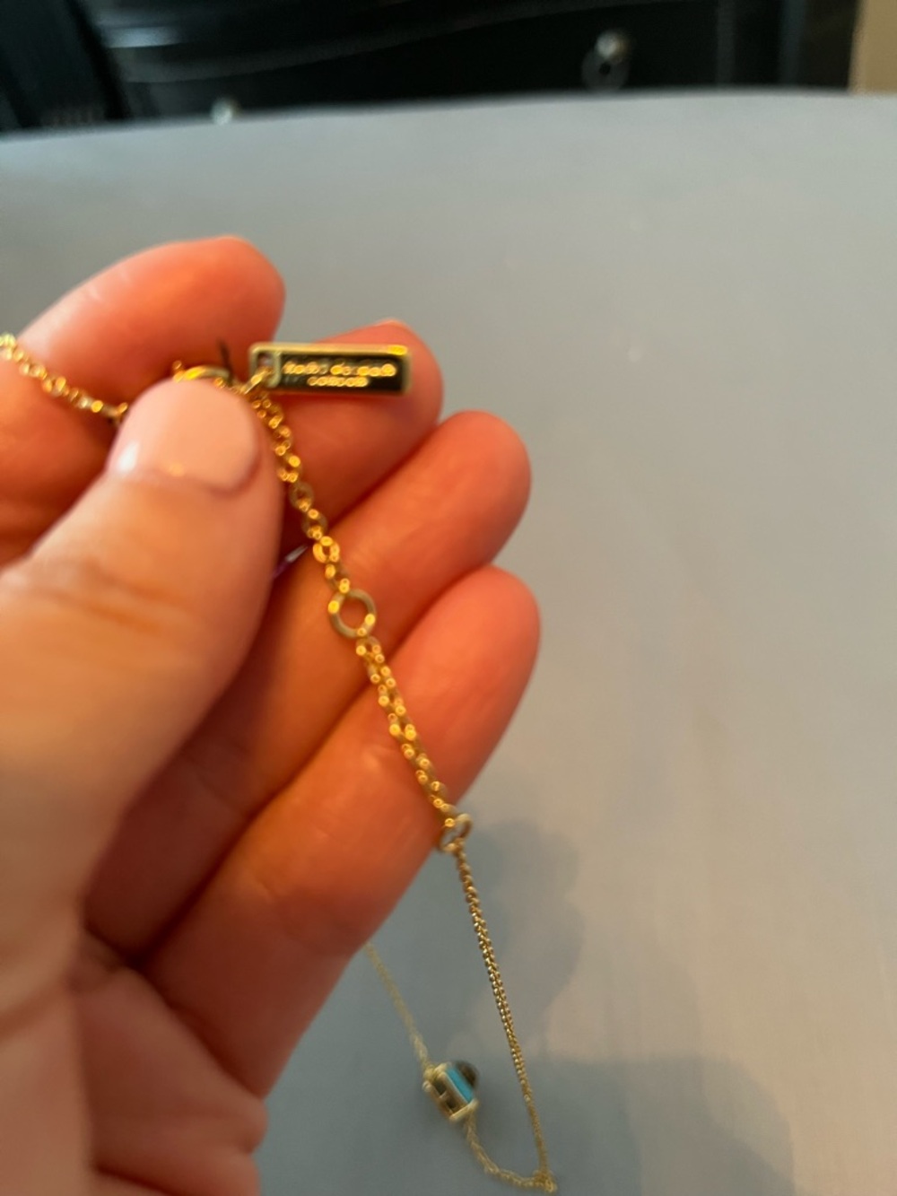 Kurt Geiger Gold Chain Necklace with Turquoise Blue Rectangular Stone - Picture 3 of 4